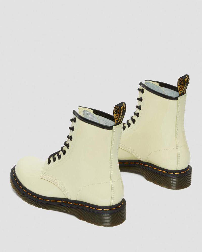 Women's Dr Martens 1460 Patent Leather Lace Up Boots Cream | AU 192EBC